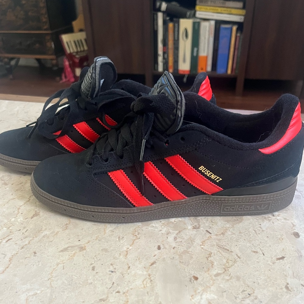 Adidas Busenitz Black Sneakers with Vibrant Red/orange Stripes - Picture 4 of 4
